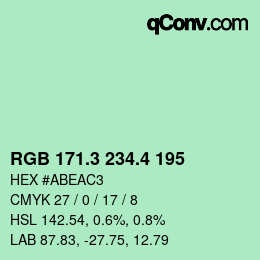 カラーコード: RGB 171.3 234.4 195 | qconv.com