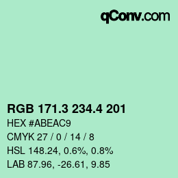 カラーコード: RGB 171.3 234.4 201 | qconv.com