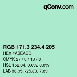 カラーコード: RGB 171.3 234.4 205 | qconv.com