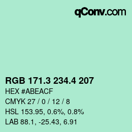 カラーコード: RGB 171.3 234.4 207 | qconv.com