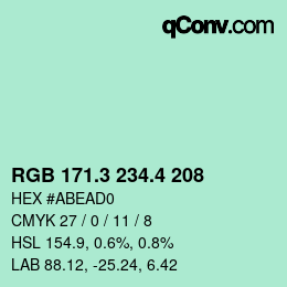 カラーコード: RGB 171.3 234.4 208 | qconv.com