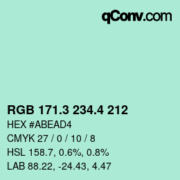 カラーコード: RGB 171.3 234.4 212 | qconv.com