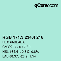 カラーコード: RGB 171.3 234.4 218 | qconv.com