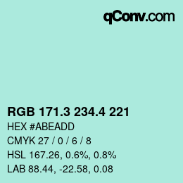 カラーコード: RGB 171.3 234.4 221 | qconv.com