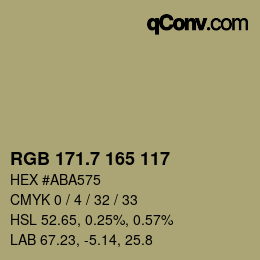 カラーコード: RGB 171.7 165 117 | qconv.com