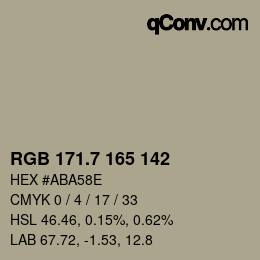 カラーコード: RGB 171.7 165 142 | qconv.com
