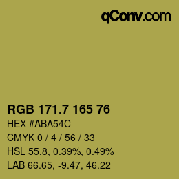 カラーコード: RGB 171.7 165 76 | qconv.com