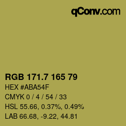 カラーコード: RGB 171.7 165 79 | qconv.com