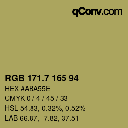 カラーコード: RGB 171.7 165 94 | qconv.com