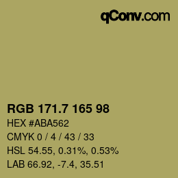 カラーコード: RGB 171.7 165 98 | qconv.com