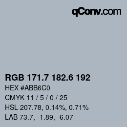 カラーコード: RGB 171.7 182.6 192 | qconv.com