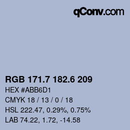 カラーコード: RGB 171.7 182.6 209 | qconv.com