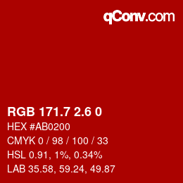 カラーコード: RGB 171.7 2.6 0 | qconv.com