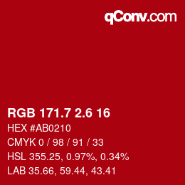 カラーコード: RGB 171.7 2.6 16 | qconv.com