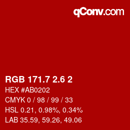 カラーコード: RGB 171.7 2.6 2 | qconv.com