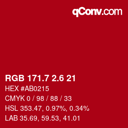 カラーコード: RGB 171.7 2.6 21 | qconv.com