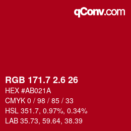 カラーコード: RGB 171.7 2.6 26 | qconv.com