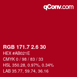 カラーコード: RGB 171.7 2.6 30 | qconv.com