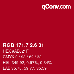 カラーコード: RGB 171.7 2.6 31 | qconv.com