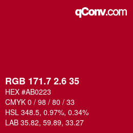 カラーコード: RGB 171.7 2.6 35 | qconv.com