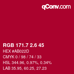 カラーコード: RGB 171.7 2.6 45 | qconv.com