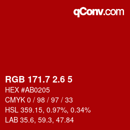 カラーコード: RGB 171.7 2.6 5 | qconv.com