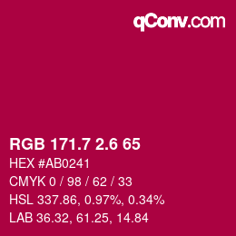 カラーコード: RGB 171.7 2.6 65 | qconv.com