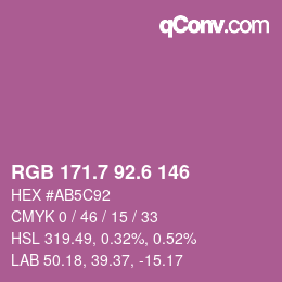 カラーコード: RGB 171.7 92.6 146 | qconv.com