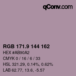 カラーコード: RGB 171.9 144 162 | qconv.com