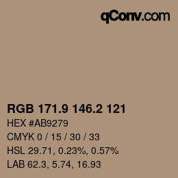Color code: RGB 171.9 146.2 121 | qconv.com