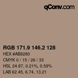 カラーコード: RGB 171.9 146.2 128 | qconv.com
