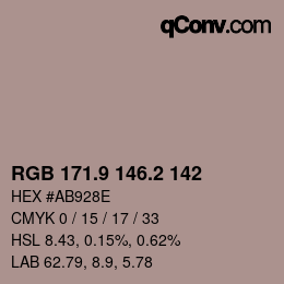 Color code: RGB 171.9 146.2 142 | qconv.com