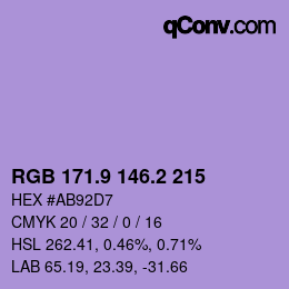 カラーコード: RGB 171.9 146.2 215 | qconv.com