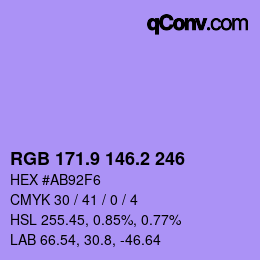 カラーコード: RGB 171.9 146.2 246 | qconv.com