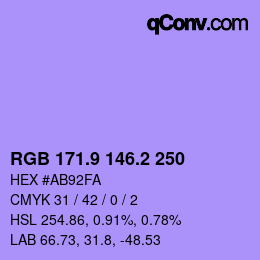 カラーコード: RGB 171.9 146.2 250 | qconv.com