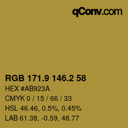 Color code: RGB 171.9 146.2 58 | qconv.com