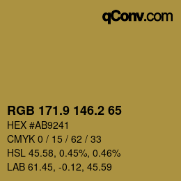 Color code: RGB 171.9 146.2 65 | qconv.com