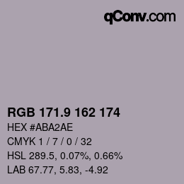 カラーコード: RGB 171.9 162 174 | qconv.com