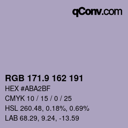 カラーコード: RGB 171.9 162 191 | qconv.com