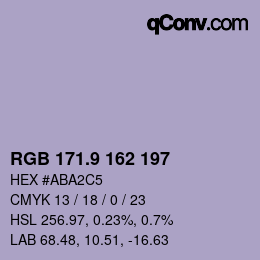 カラーコード: RGB 171.9 162 197 | qconv.com