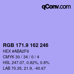 カラーコード: RGB 171.9 162 246 | qconv.com