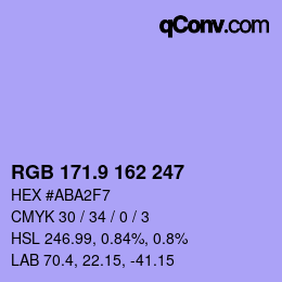 カラーコード: RGB 171.9 162 247 | qconv.com