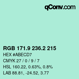 Color code: RGB 171.9 236.2 215 | qconv.com