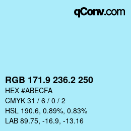カラーコード: RGB 171.9 236.2 250 | qconv.com