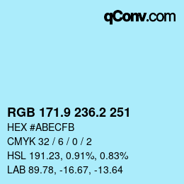 Color code: RGB 171.9 236.2 251 | qconv.com