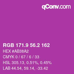 カラーコード: RGB 171.9 56.2 162 | qconv.com