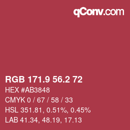 カラーコード: RGB 171.9 56.2 72 | qconv.com