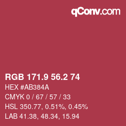 カラーコード: RGB 171.9 56.2 74 | qconv.com