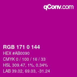 Color code: RGB 171 0 144 | qconv.com