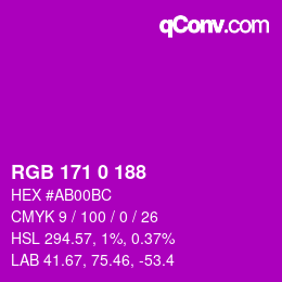 Color code: RGB 171 0 188 | qconv.com